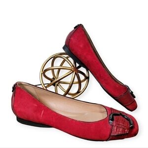 Nurture Red Suede 'Carine' Flats Oversized Buckle Size 9.5